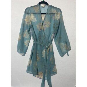 Jones New York blue floral robe sarong coverup sheer sash Size XS/Small